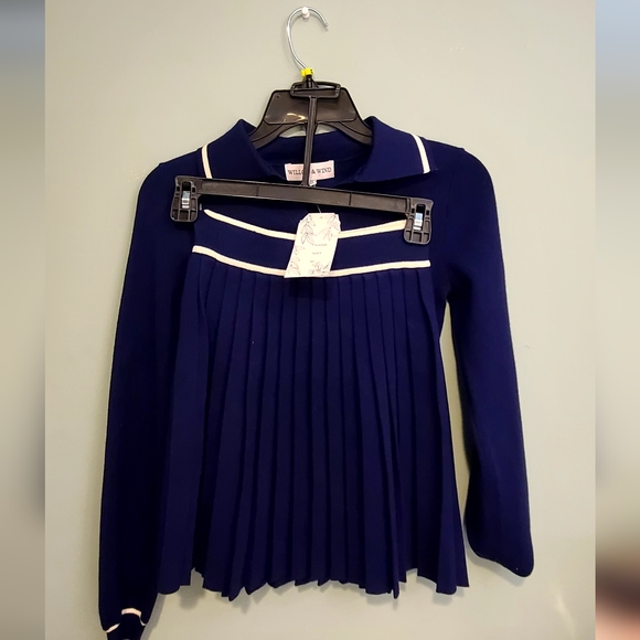 Willow & Wind Tops - Navy Blue Pleated Women's Set